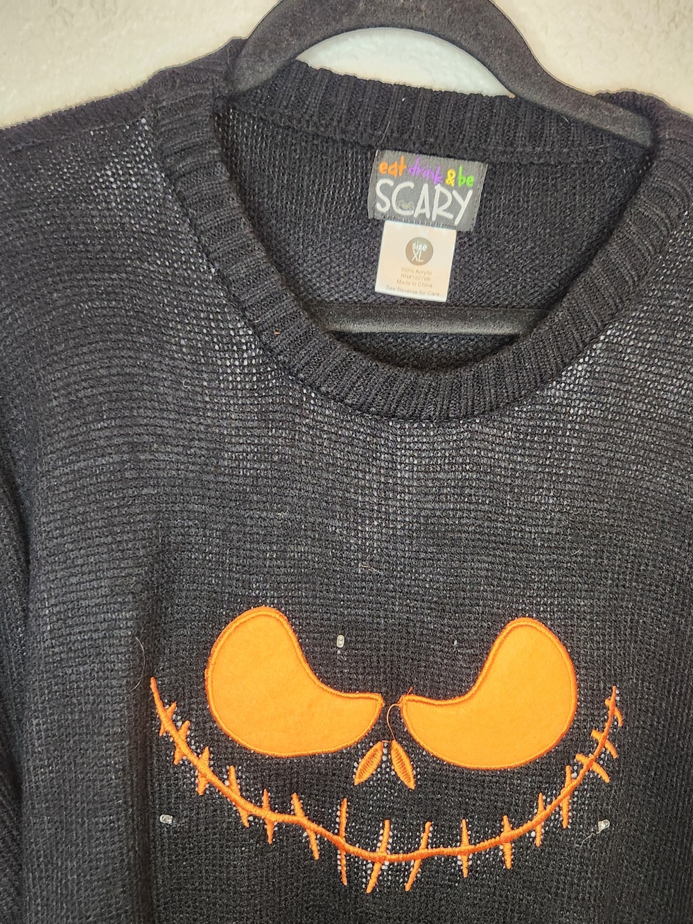 Eat Drink & Be Scary give me your candy Black Halloween Jack-O'-Lantern Sweater - Picture 5 of 9